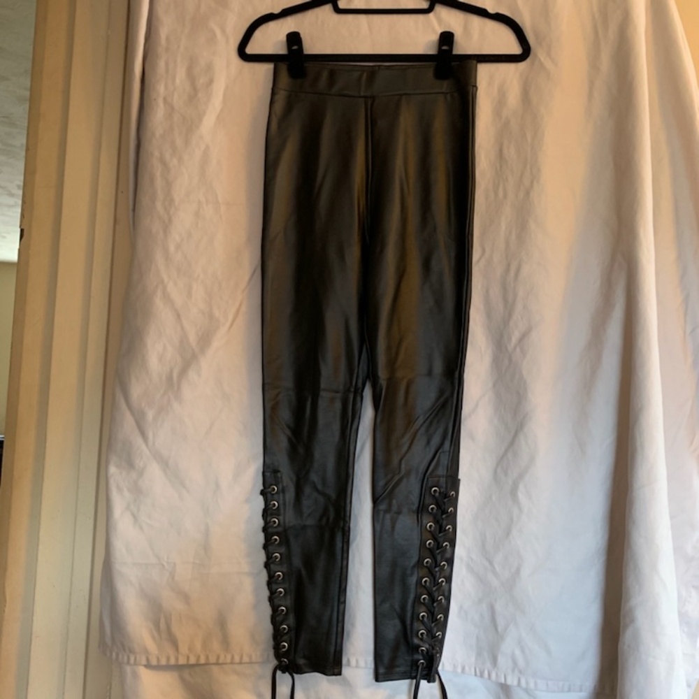 Ruby AndJenna Faux Leather leggings with tie up bottom